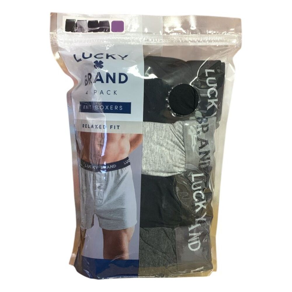 Lucky Brand Men's 4-Pack Button Through Fly Knit Boxer - Black/Grey